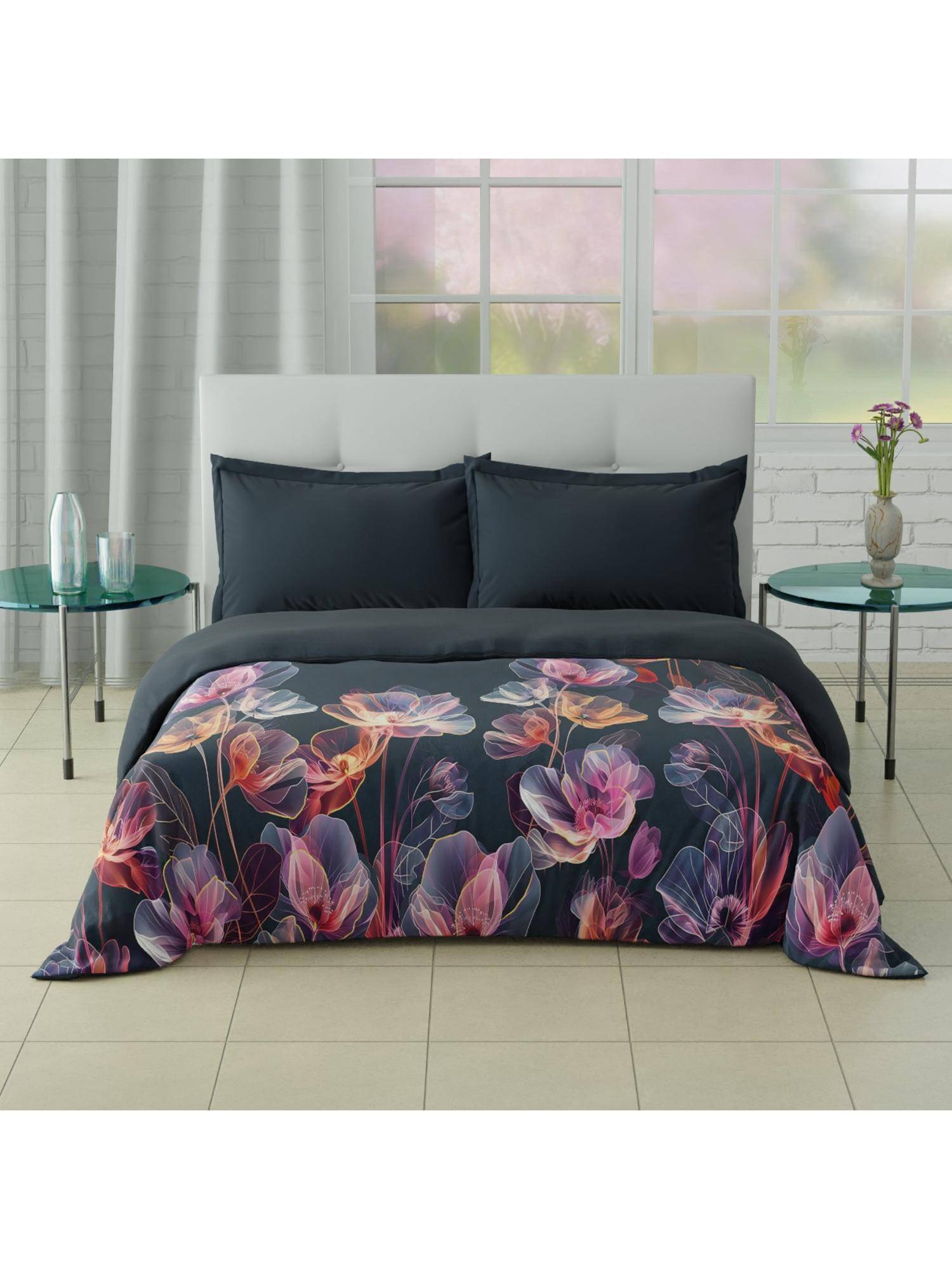 SPACES Elegance Noir 100% Cotton 200 Tc Floral Winter Double Quilt Dark Teal - Teal