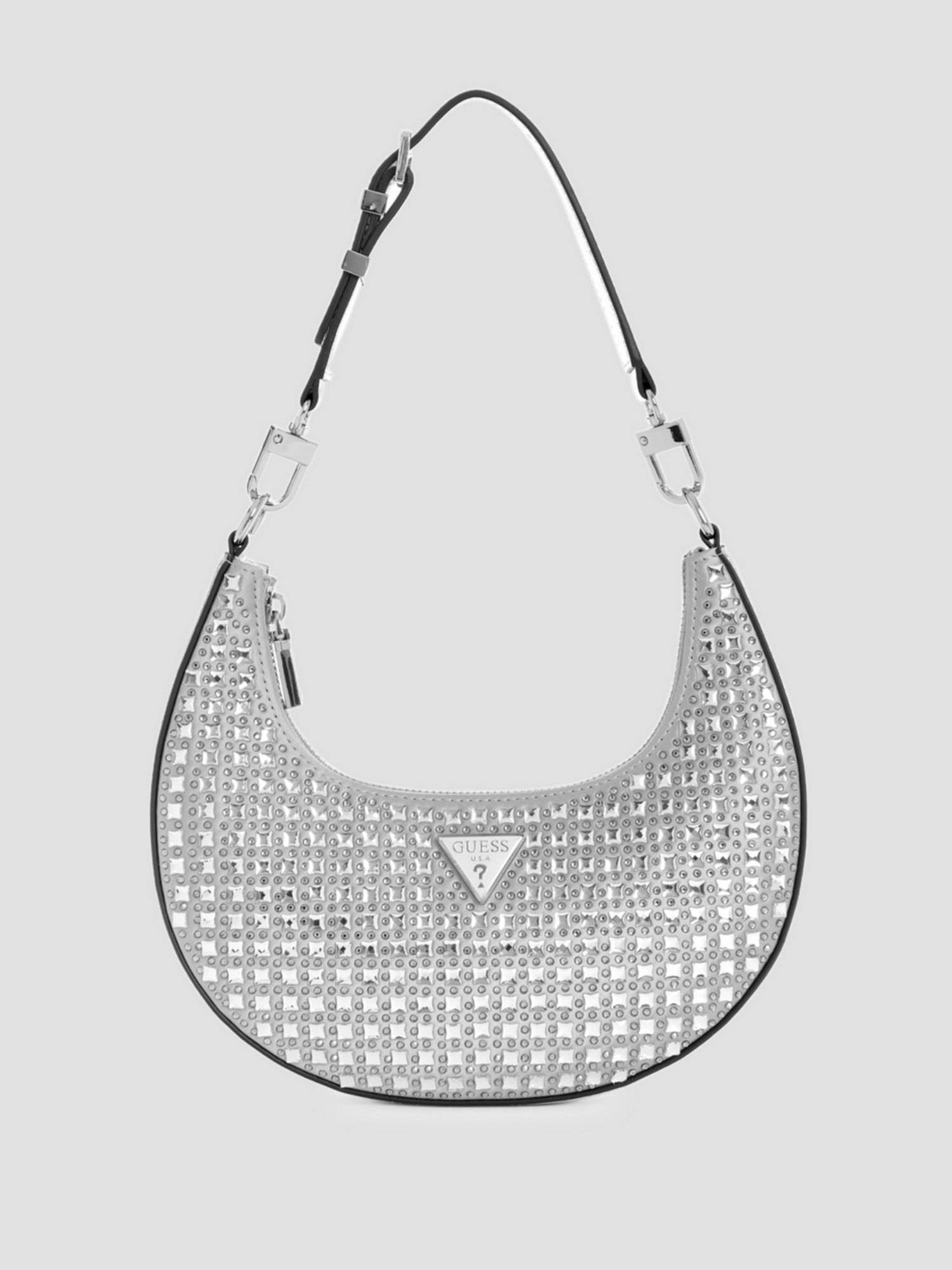 Guess Women Silver Embellished Lua Shoulder Bag (S)