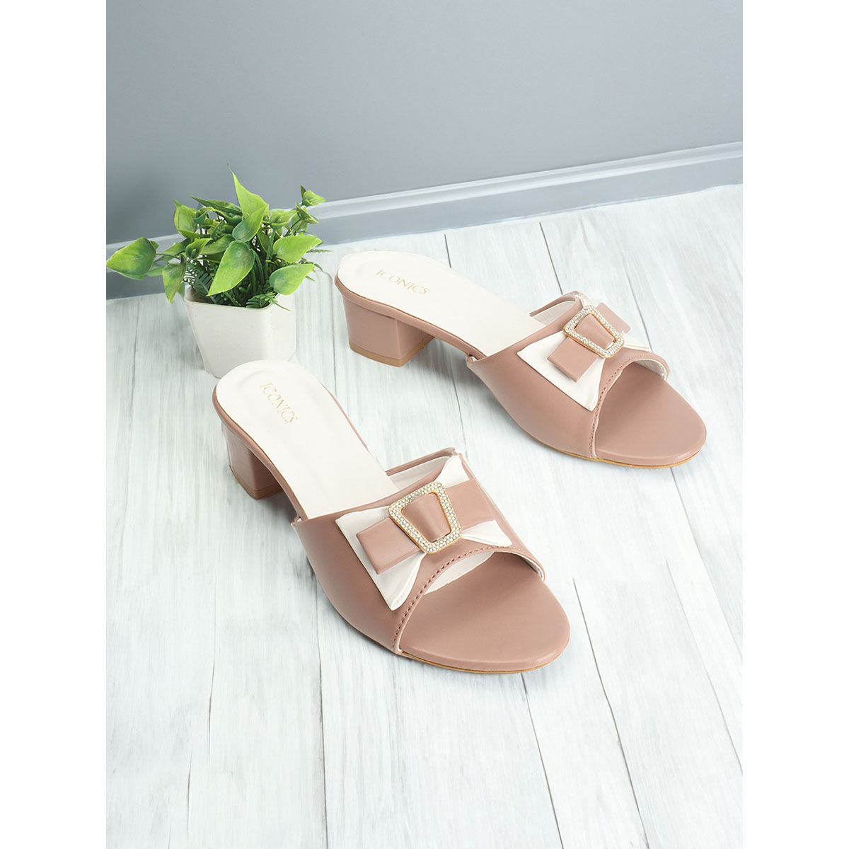 Buy Iconics Womens Fashionable Peach Color Slip On Block Heel
