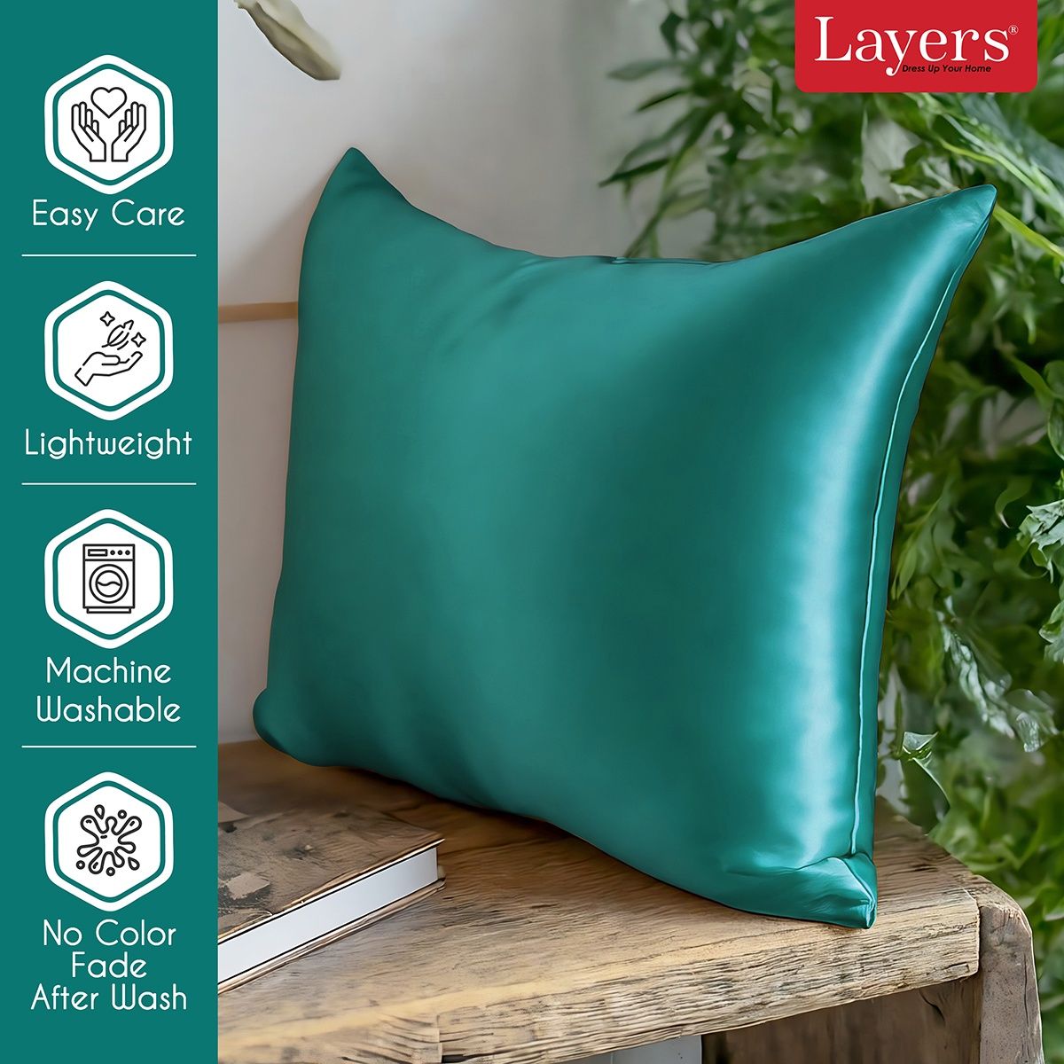 Buy Layers Micro Satin Silk Emerald Green Pillow Covers Pack of 2 Online