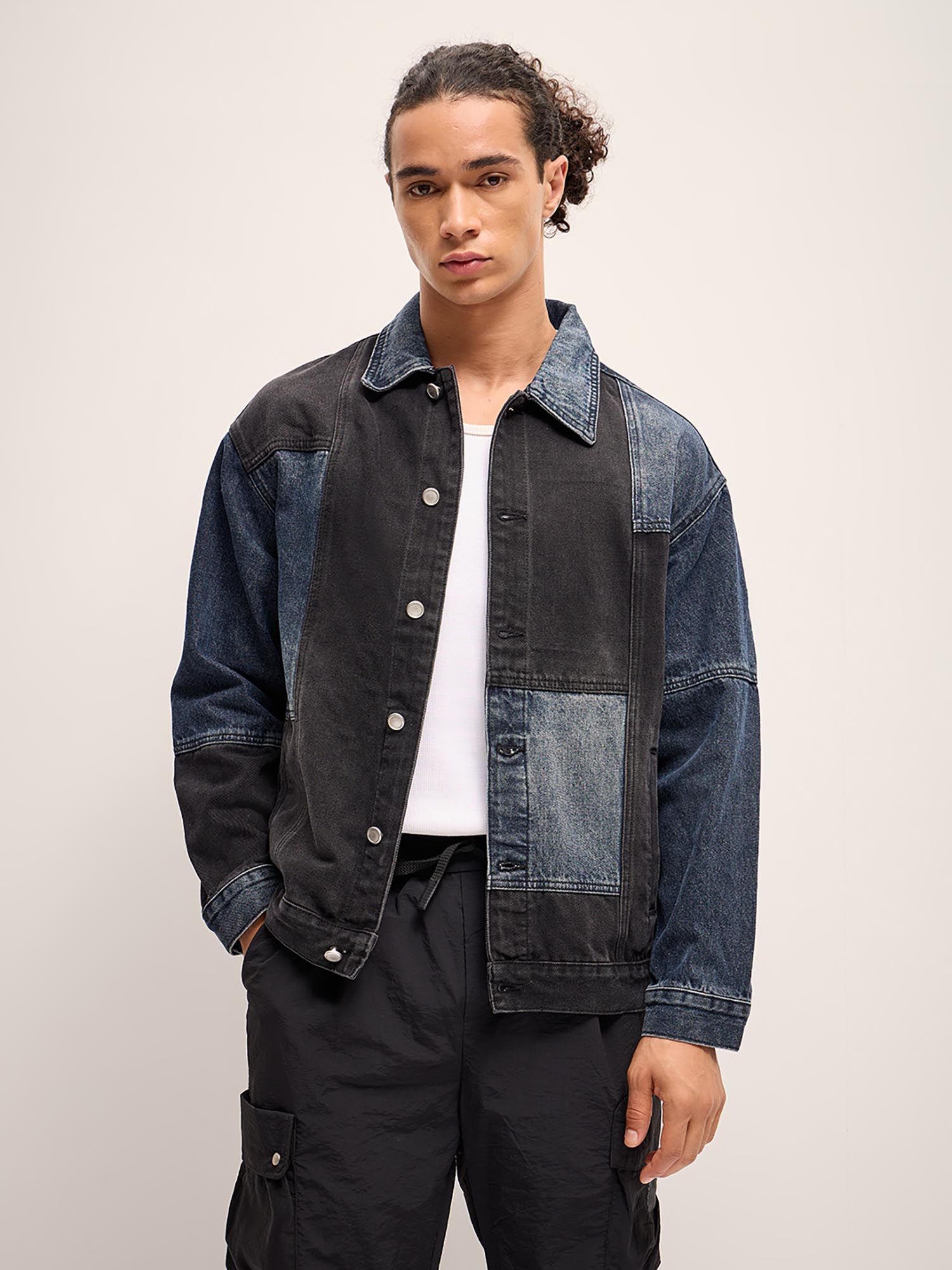 Multi colored denim jacket hot sale