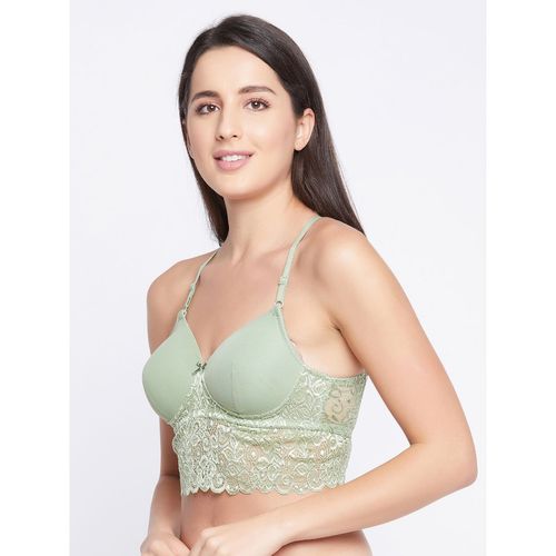 Buy Clovia Lace Solid Padded Full Cup Wire Free Bralette Bra - Light Green  Online