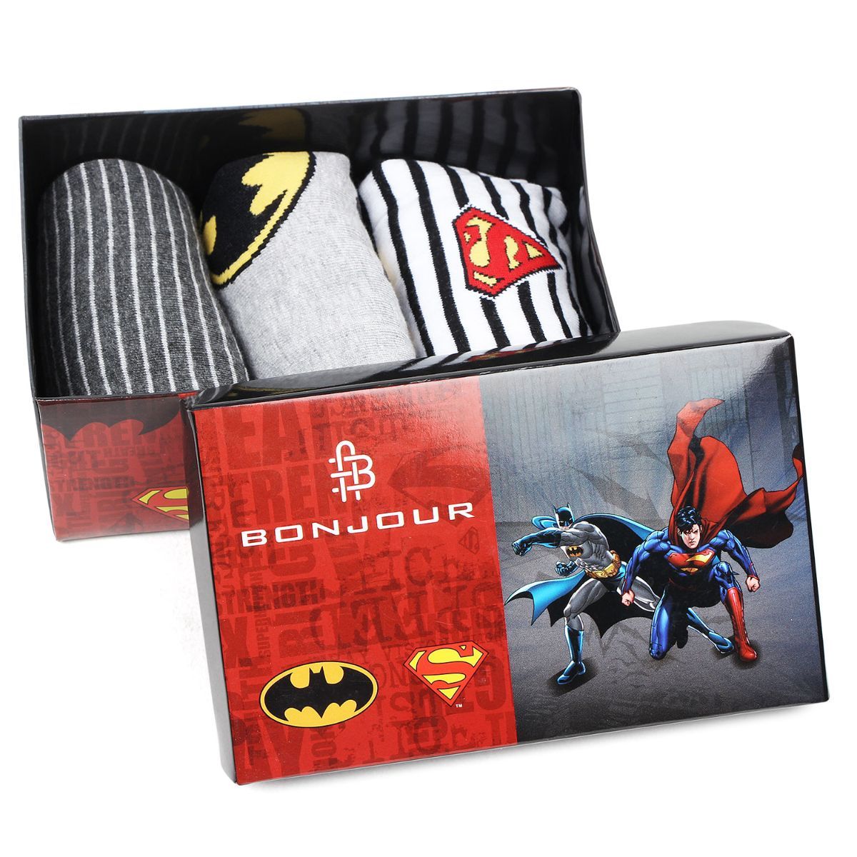 Bonjour Men's Superman Batman Ankle Socks - Pack Of 3 - Multi-Color (Free Size)