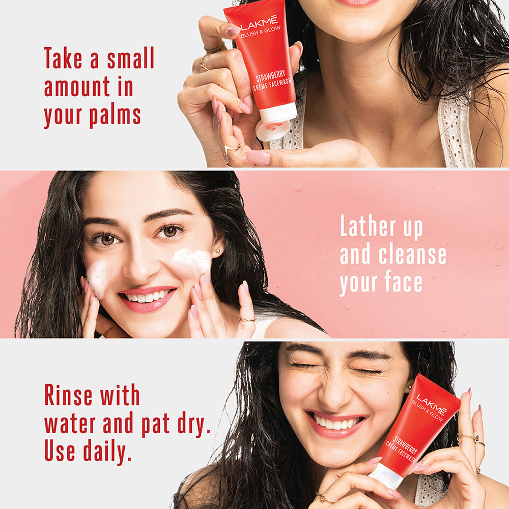 Lakme Blush & Glow Strawberry Creme Face Wash With Strawberry Extract