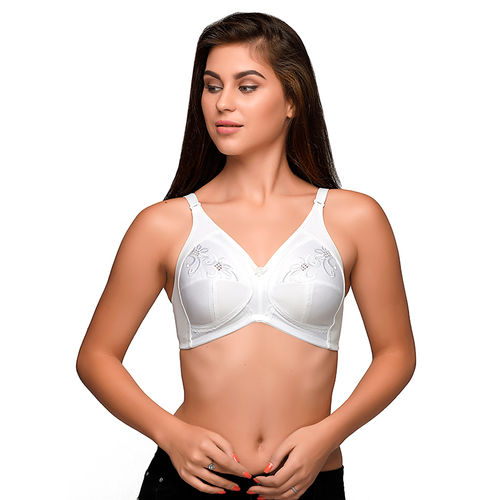 Buy Juliet Women's Non Padded Non Wired Cut & Sew 61465 Plain White Cotton  Polyester Spandex Bra Online