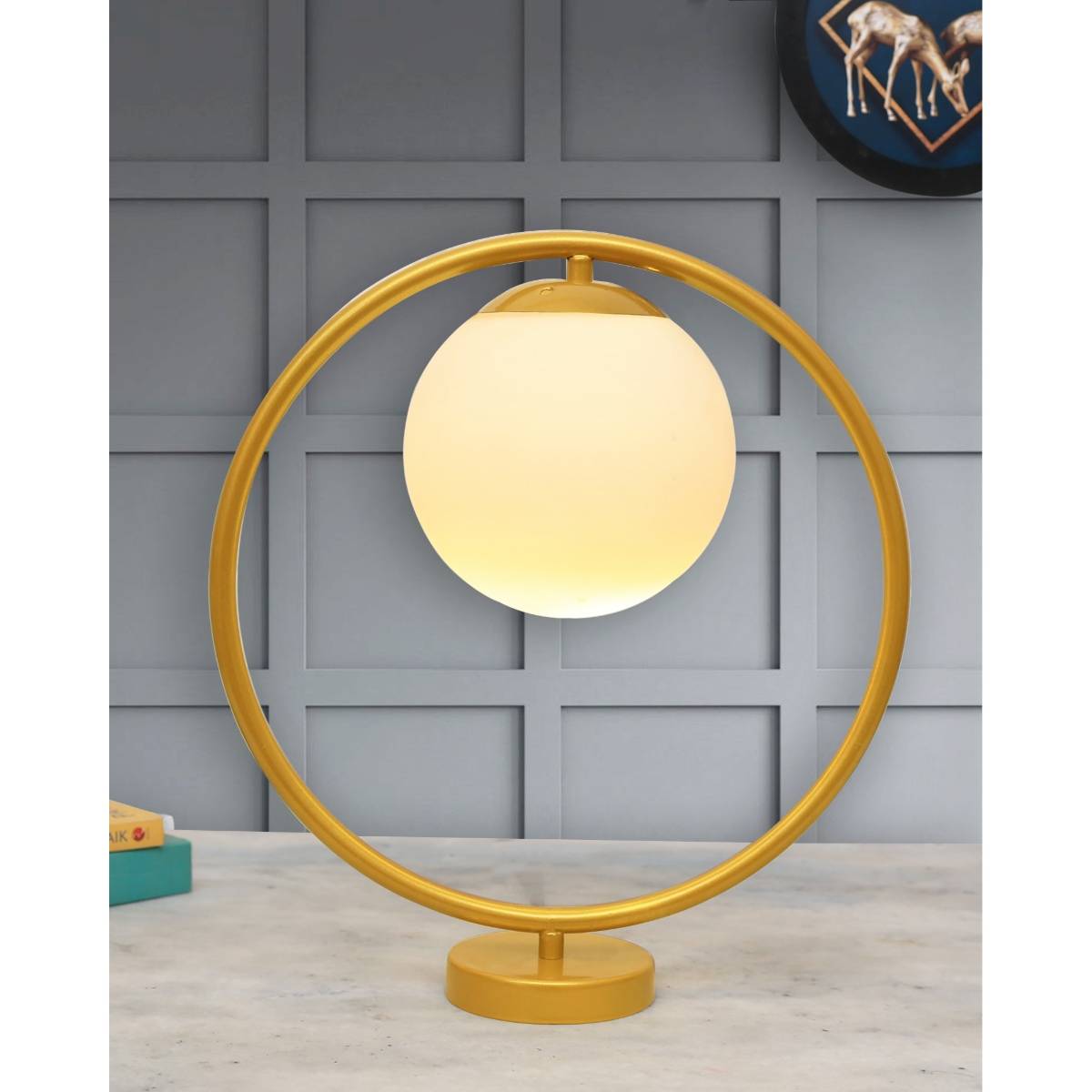 Homesake Gold Table Light Milky White Shade Round