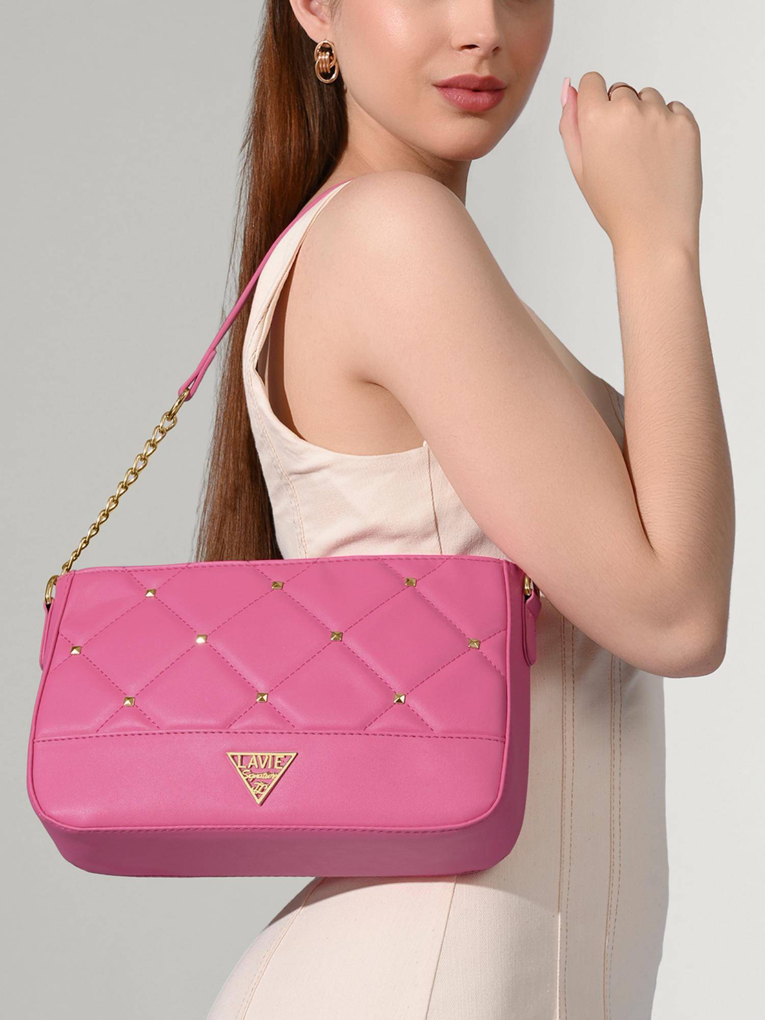 Lavie Signature Women's Stud Omaha Hobo Handbag (Pink) (S)