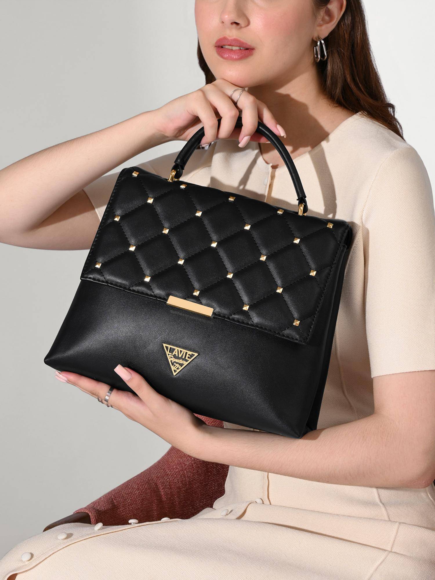 Lavie Signature Women's Stud Gary Satchel Handbag (Black) (M)