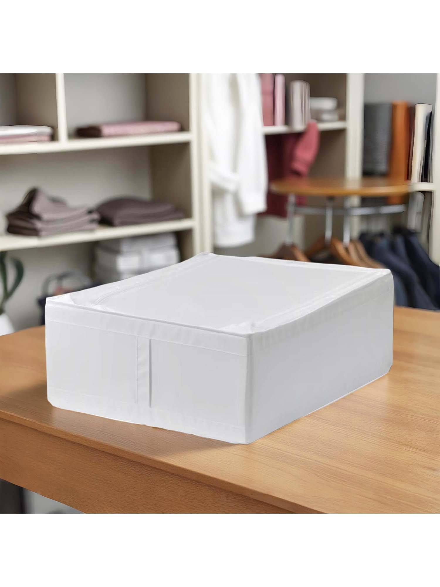 STOR White Storage Organizer - Durable Polyester With Zip Lid, Foldable & Space-Saving