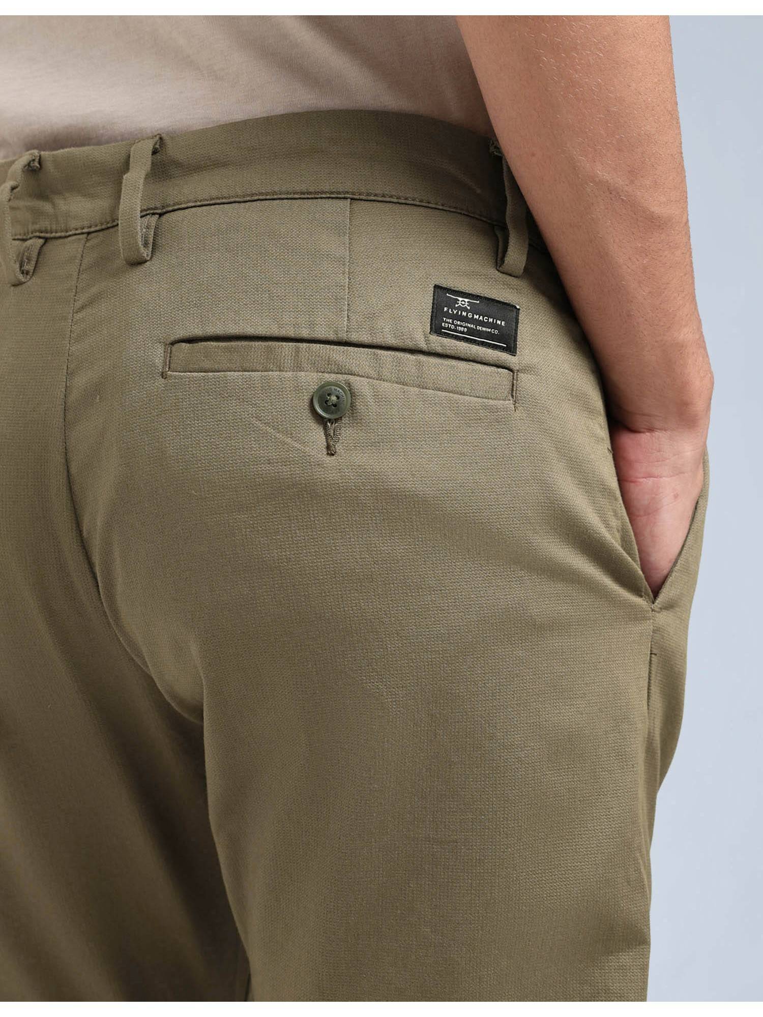 Buy Flying Machine Green Slash Slim Tapered Fit Dobby Pant Online