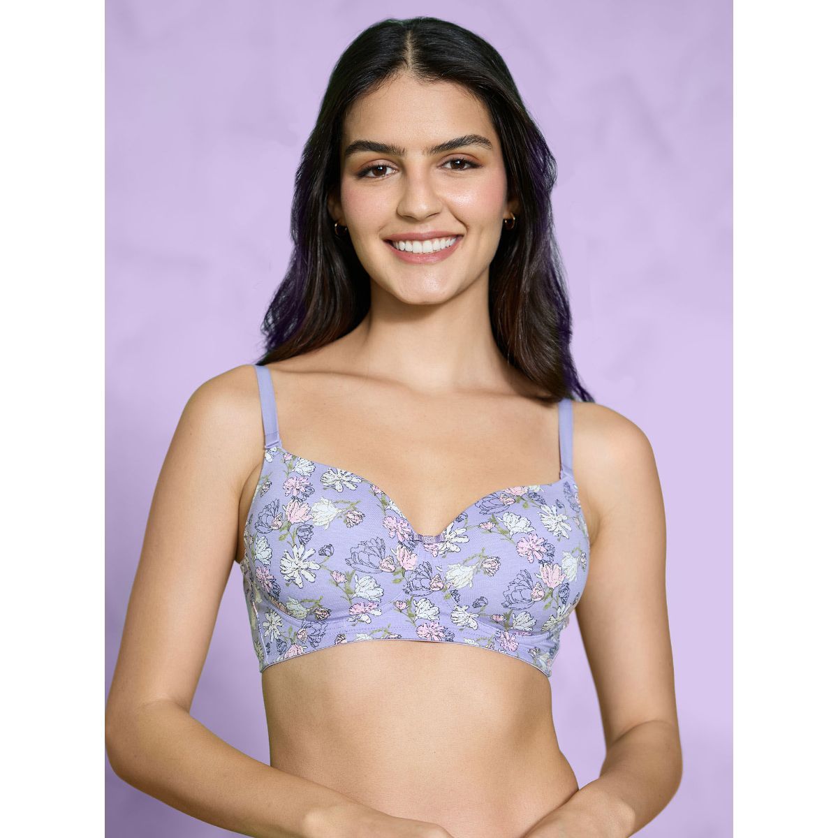 Buy Nykd by Nykaa Delicate Floral Printed Encircled Bra Light Blue-NYB275  online