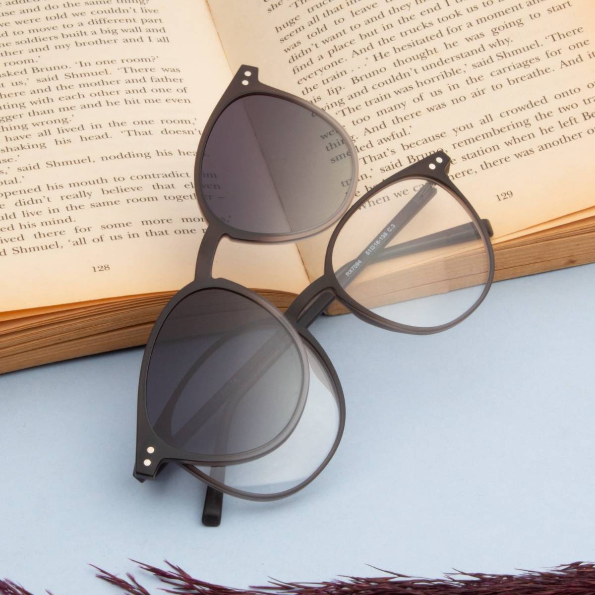 TED SMITH Unisex Grey Round Frames Clip On Sunglass With Polarized Lens