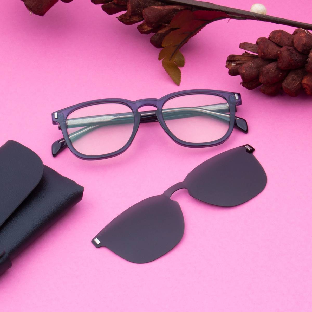 TED SMITH Unisex Blue-Black Wayfarer Acetate Frames Clip On Sunglass with Polarized Lens