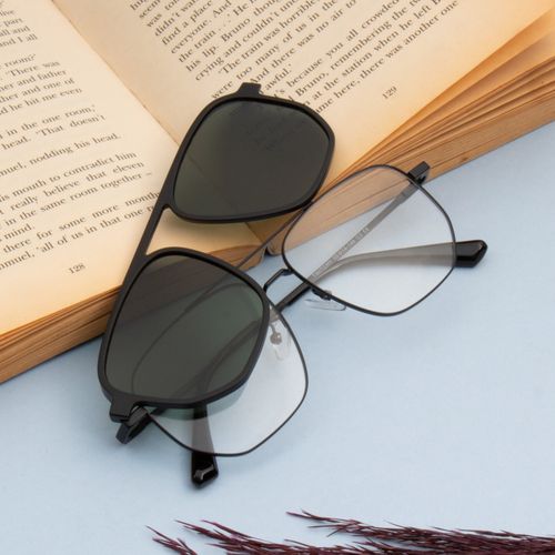 TED SMITH Unisex Black-Green Aviator Metal Frames Clip On Sunglass With  Polarized Lens