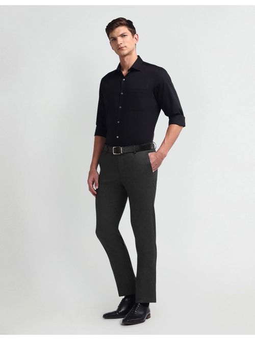 Buy Arrow Grey Mid Rise Tapered Fit Trousers Online