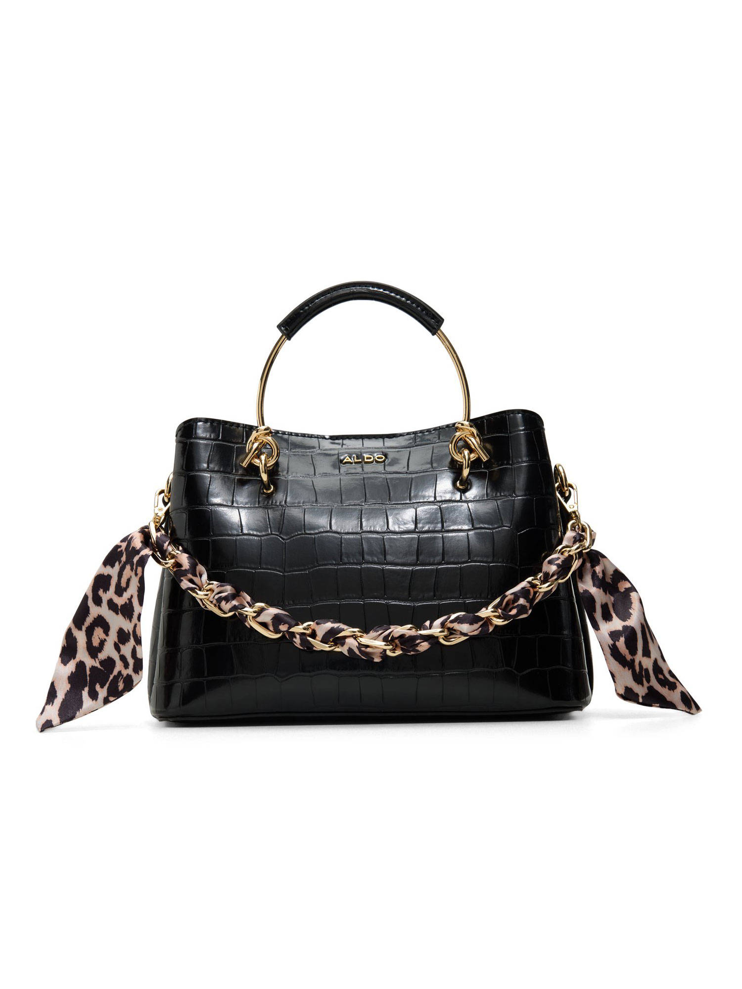Aldo Black Synthetic Textured Handbag with Detachable Strap