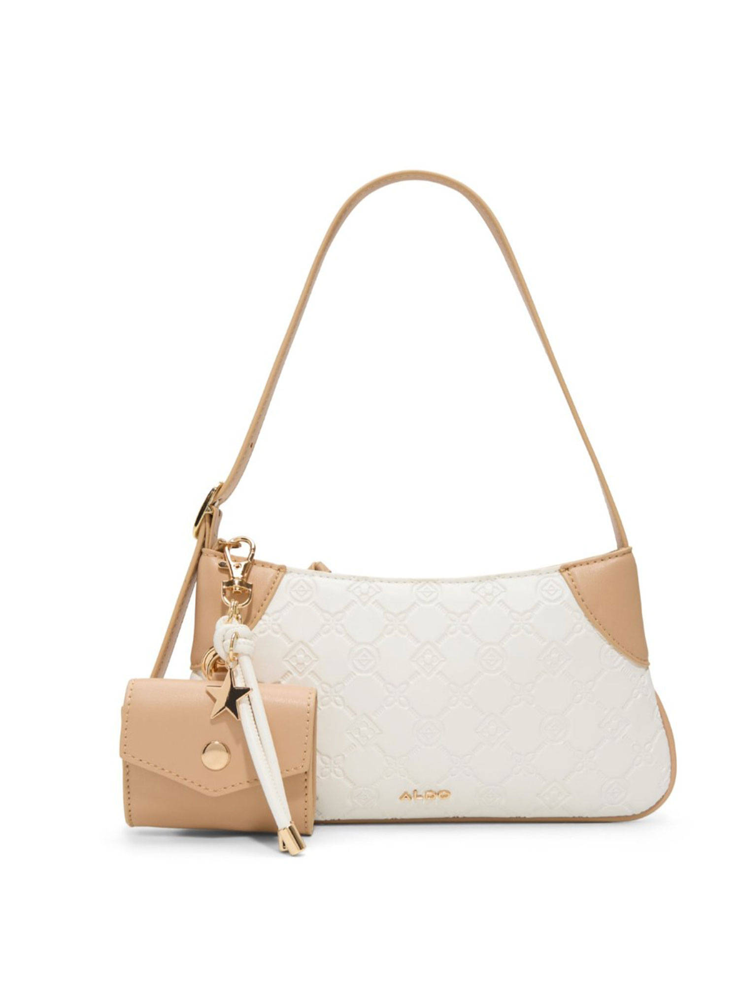 Aldo White Synthetic Textured Handbag with Detachable Coin Pouch