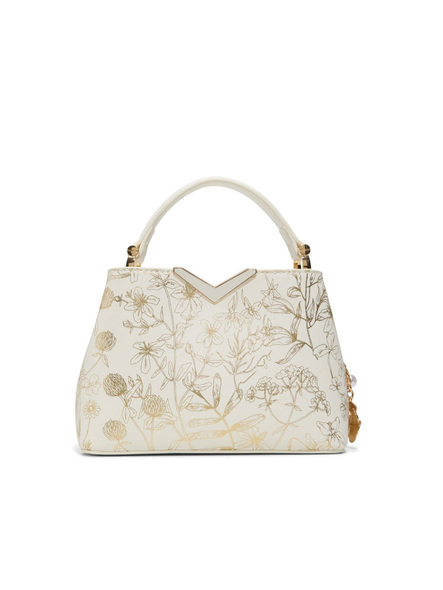 Aldo White Synthetic Floral Handbag with Detachable Strap