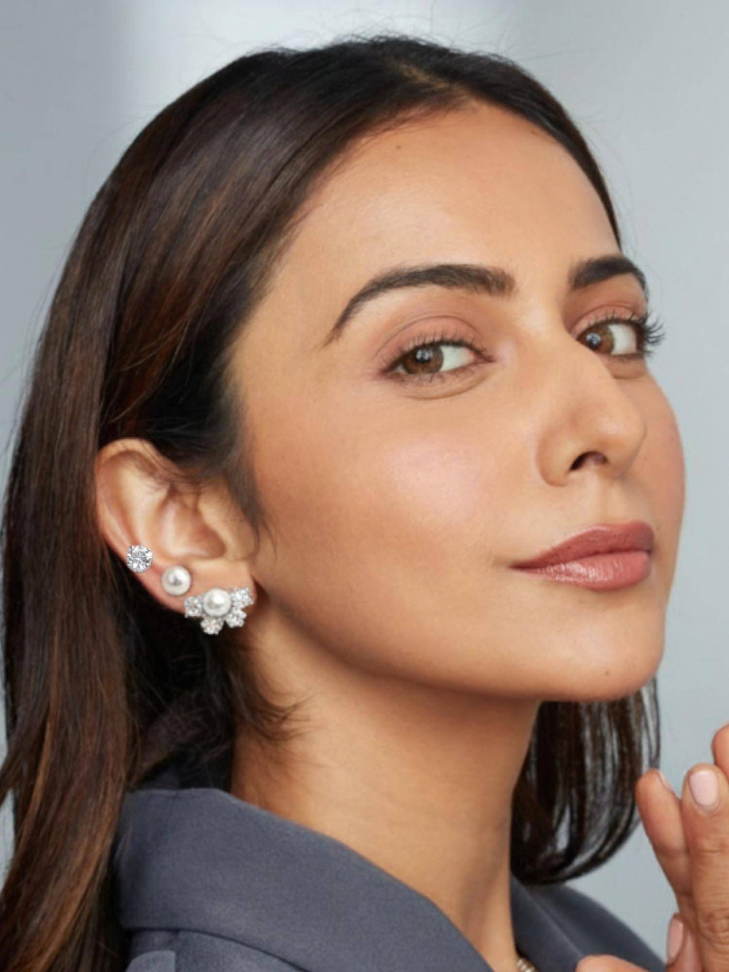 Accessher Silver Pearl And Crystal Stud Earrings Women (Pack Of 3)
