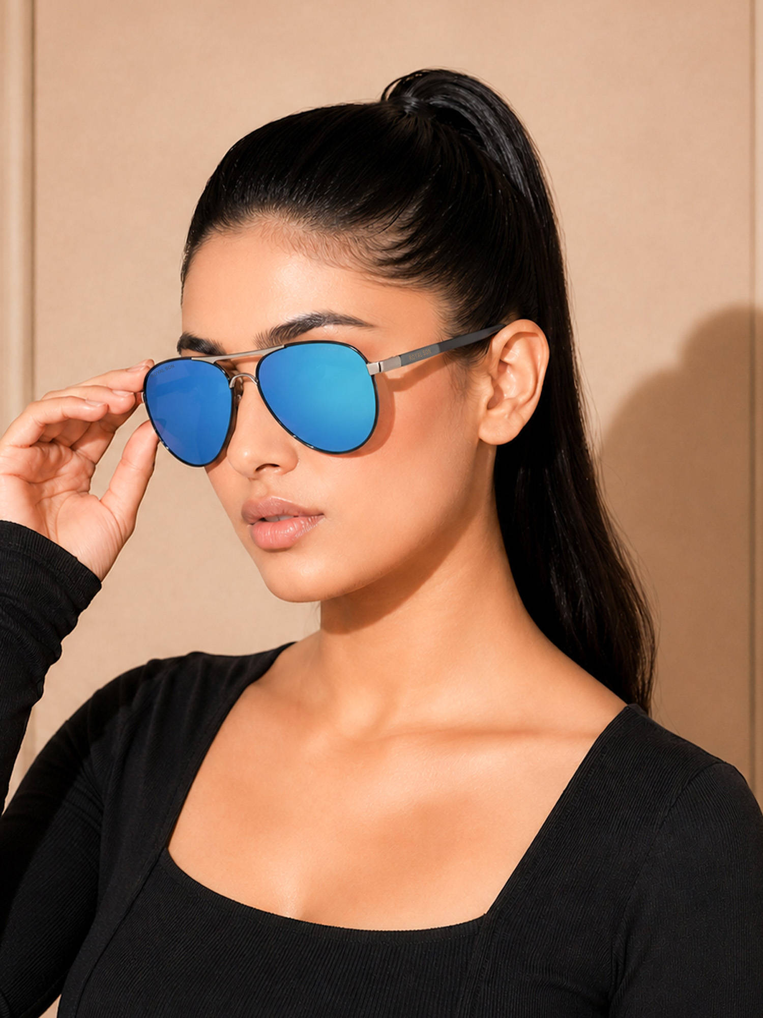 Royal Son Blue Mirrored Polarized Aviator Sunglasses
