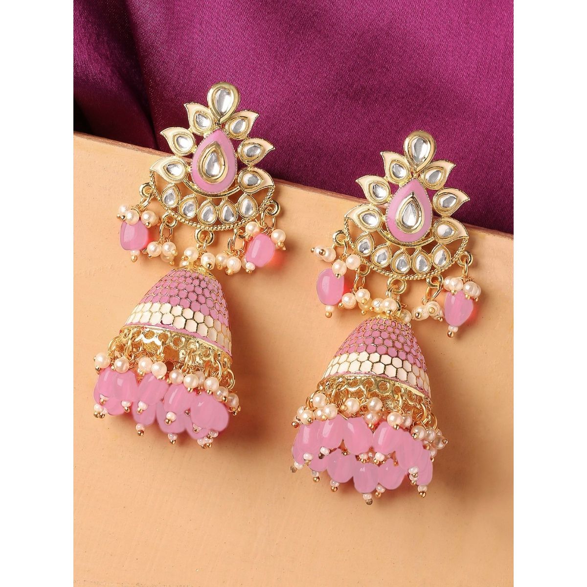 OOMPH Jewellery Pink Meenakari Enamel Kundan and Pearls Ethnic Large ...