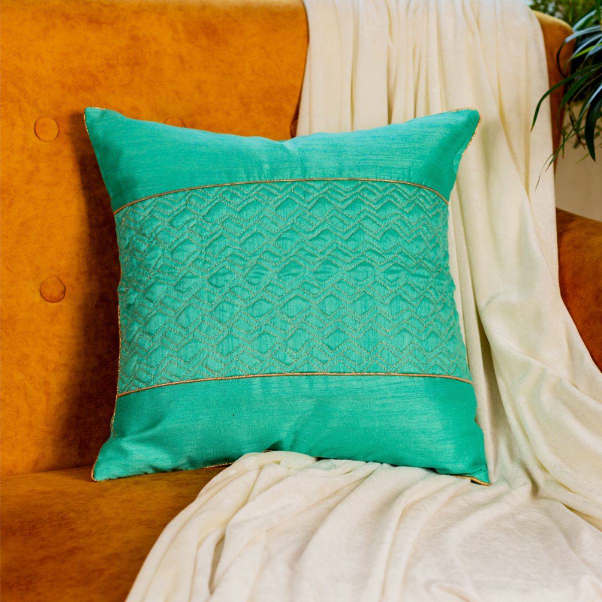 Alcove Green Quilted Cushion Cover