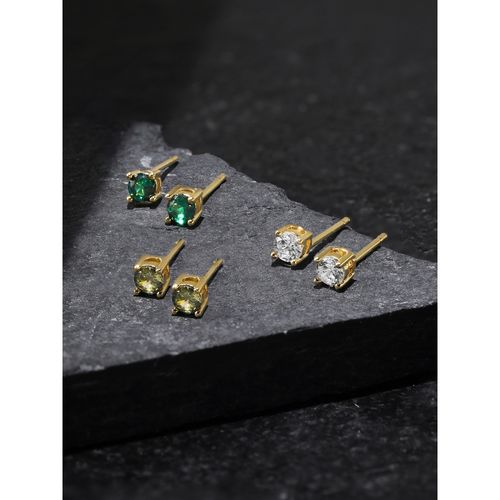 Accessorize London Women 14K Gold Plated Cubic Zirconia Stud Earrings Pack  Of