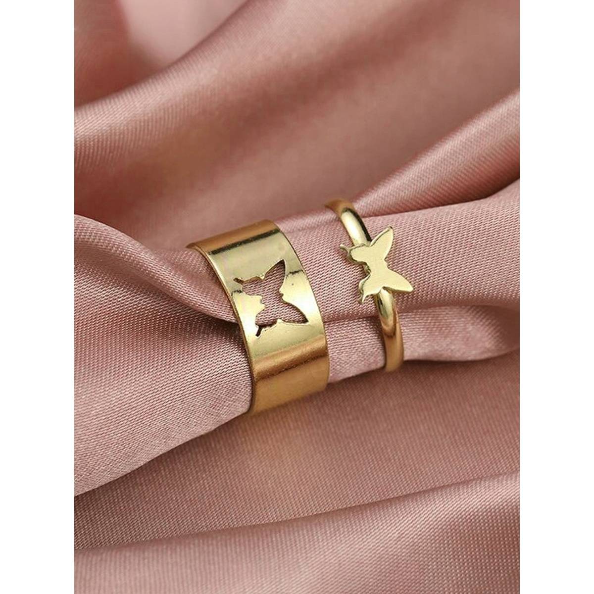 Jewels Galaxy Gold-Plated Butterfly-Themed Rings (Pack of 2)