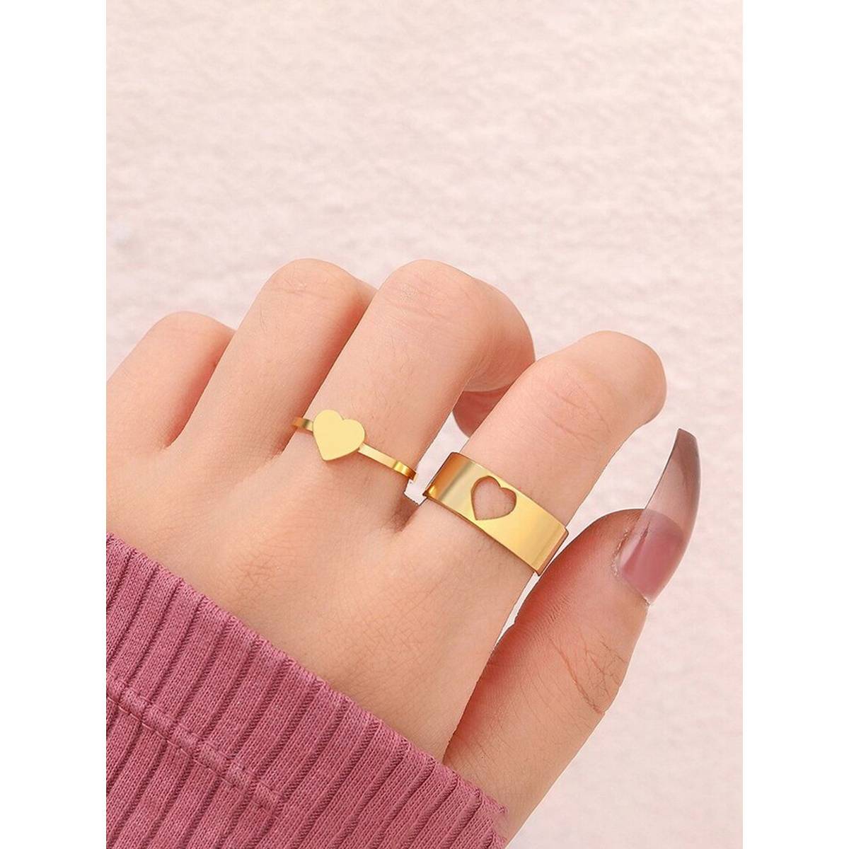 Jewels Galaxy Gold-Plated Heart-Themed Rings (Pack of 2)