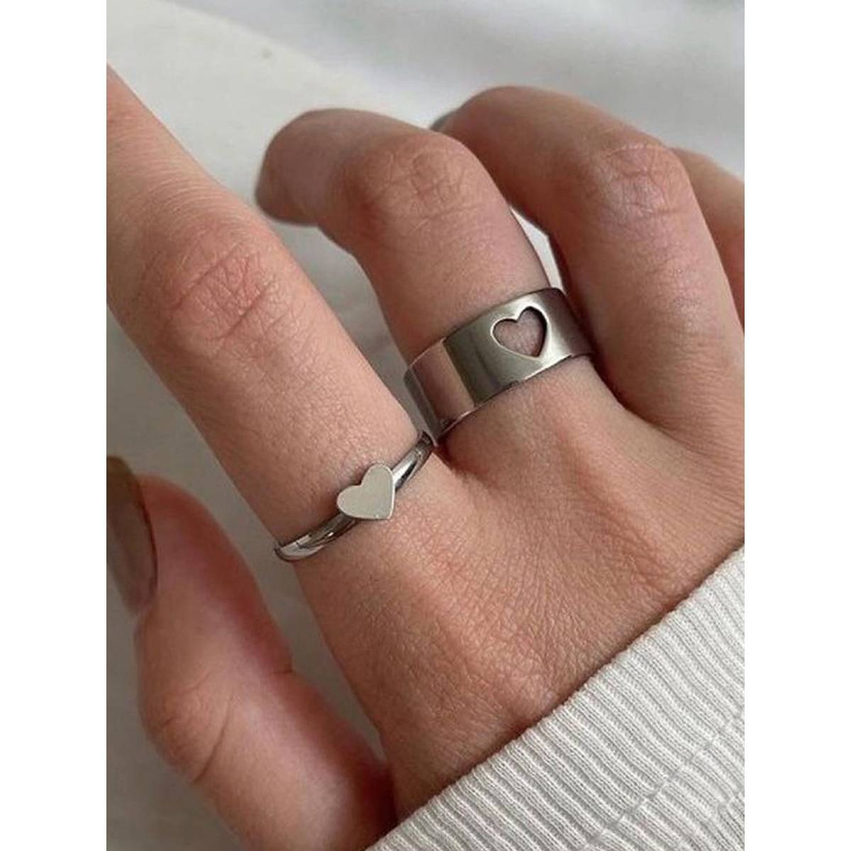 Jewels Galaxy Silver-Plated Heart-Themed Rings (Pack of 2)
