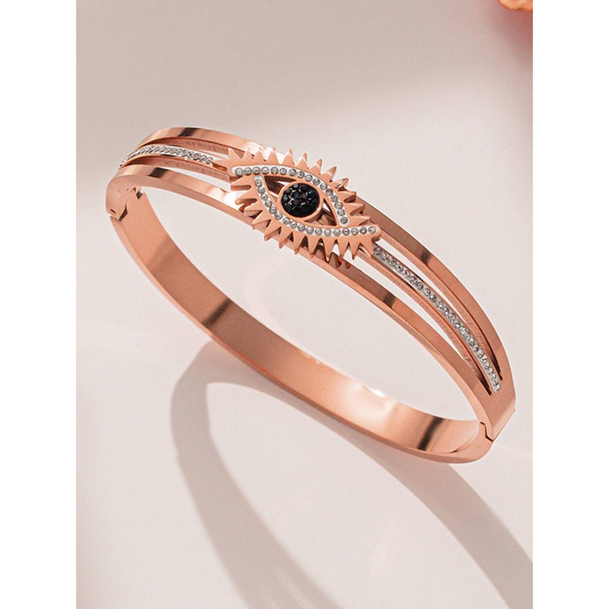 Jewels Galaxy Stainless Steel Rose Gold Plated American Diamond Studded Evil Eye Bracelet