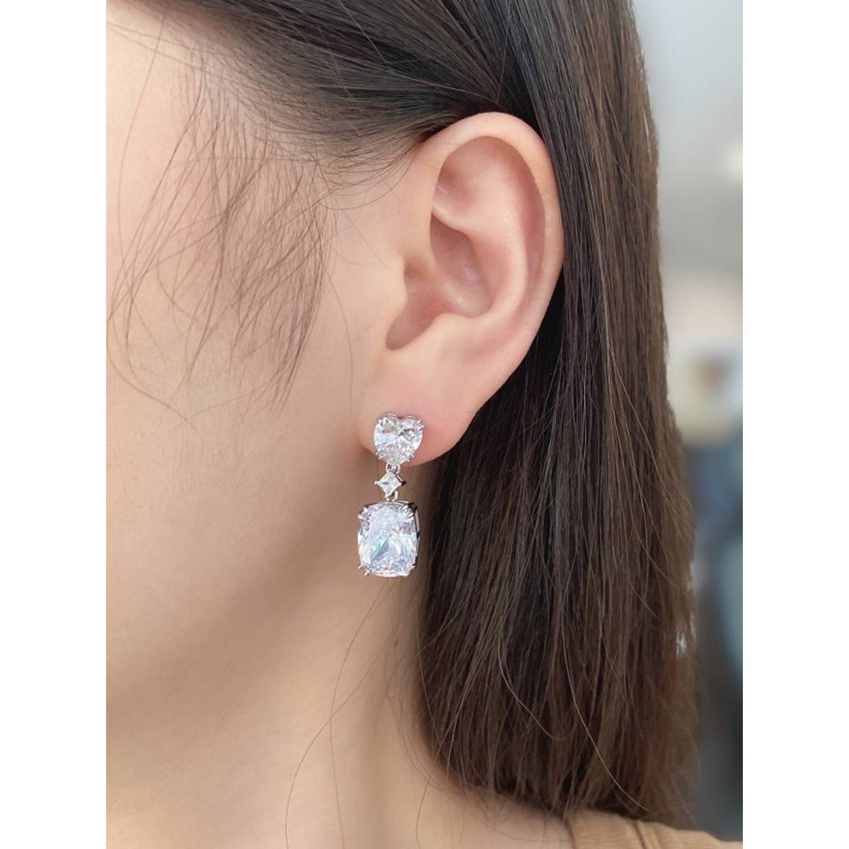Jewels Galaxy White Silver Plated Diamond Silver Heart Crushed Ice Cut Drop Earrings