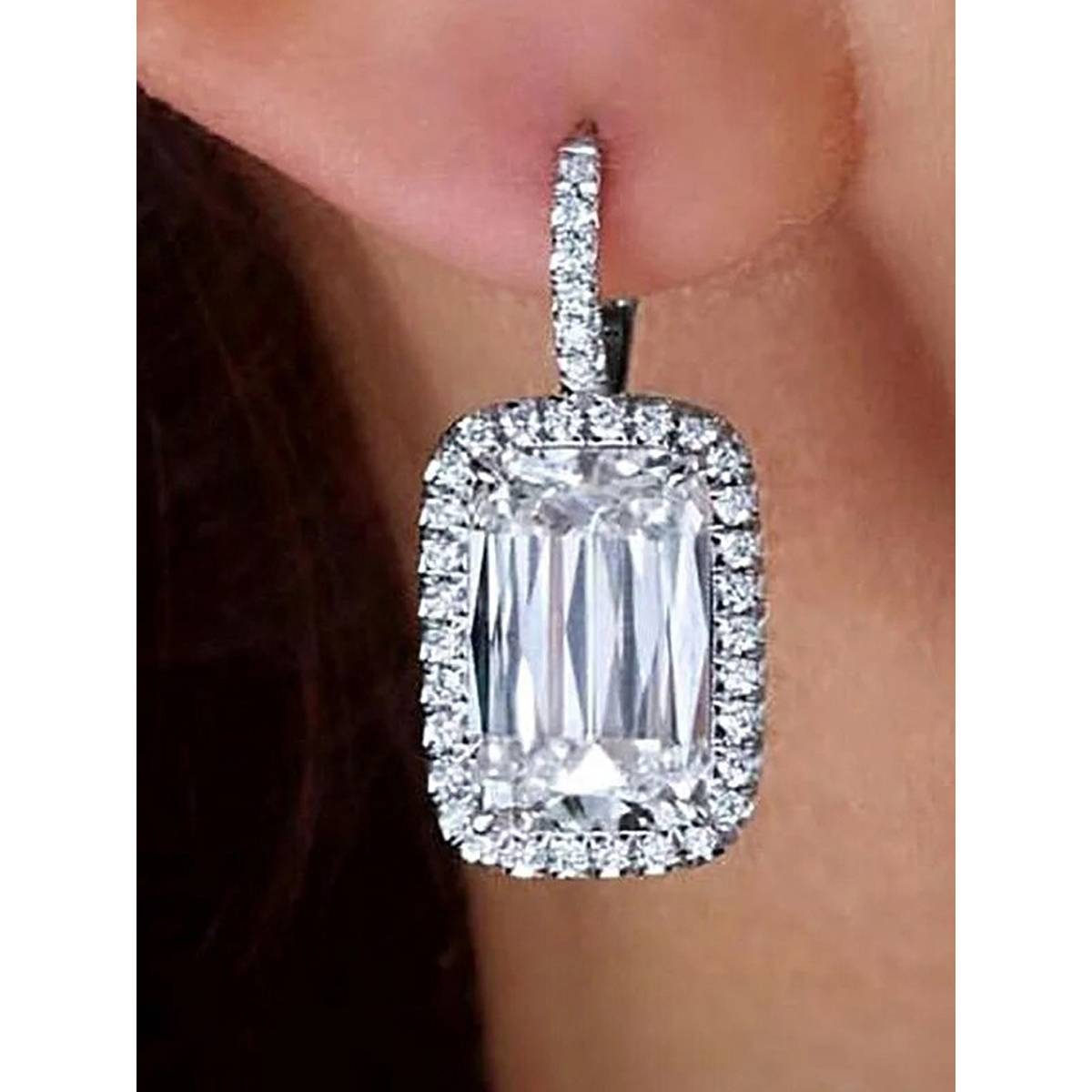 Jewels Galaxy Silver Plated American Diamond Geometric Crushed Ice Cut Hoops Earrings