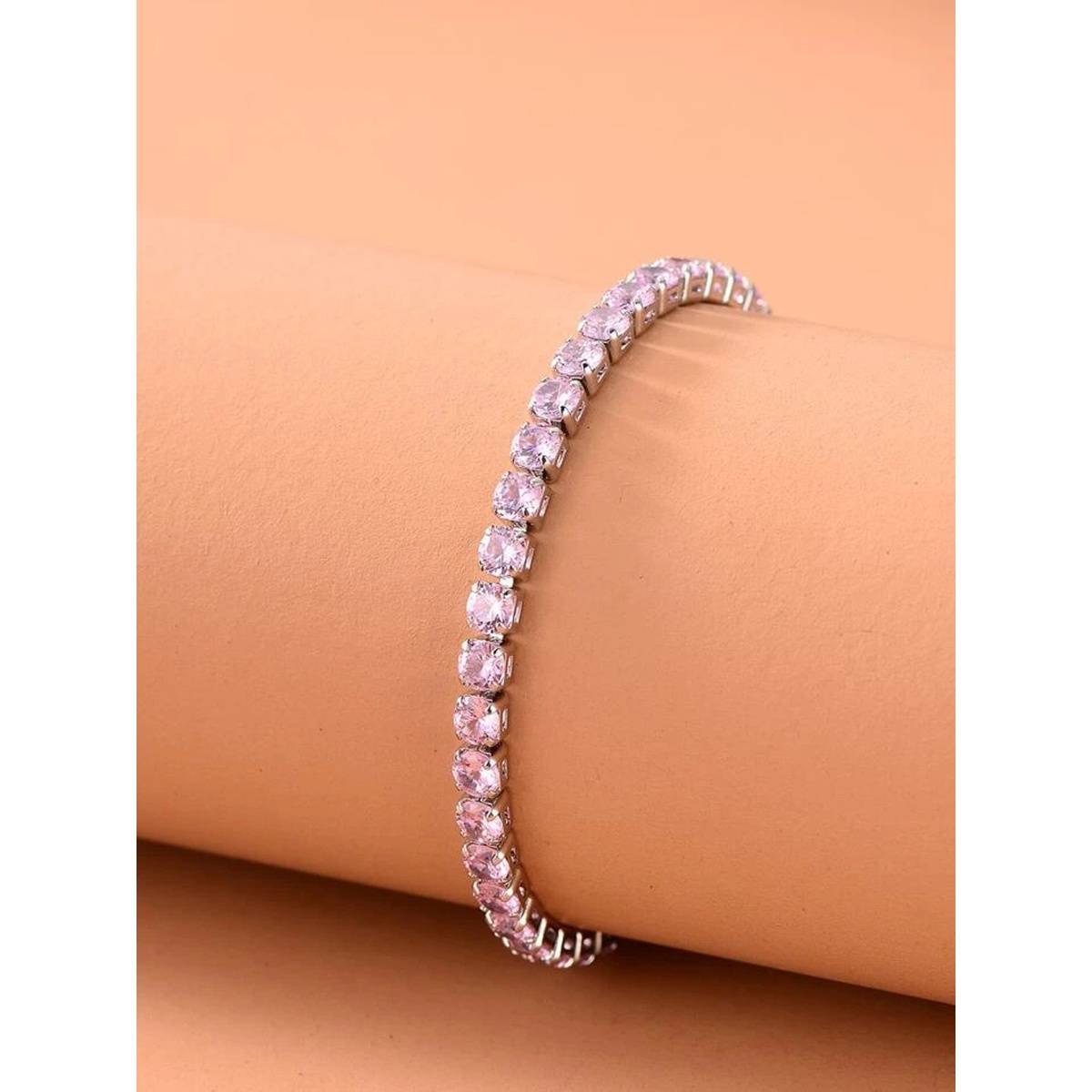 Jewels Galaxy Silver Plated Round Cut Cubic Zirconia Pink Matrix Tennis Bracelet