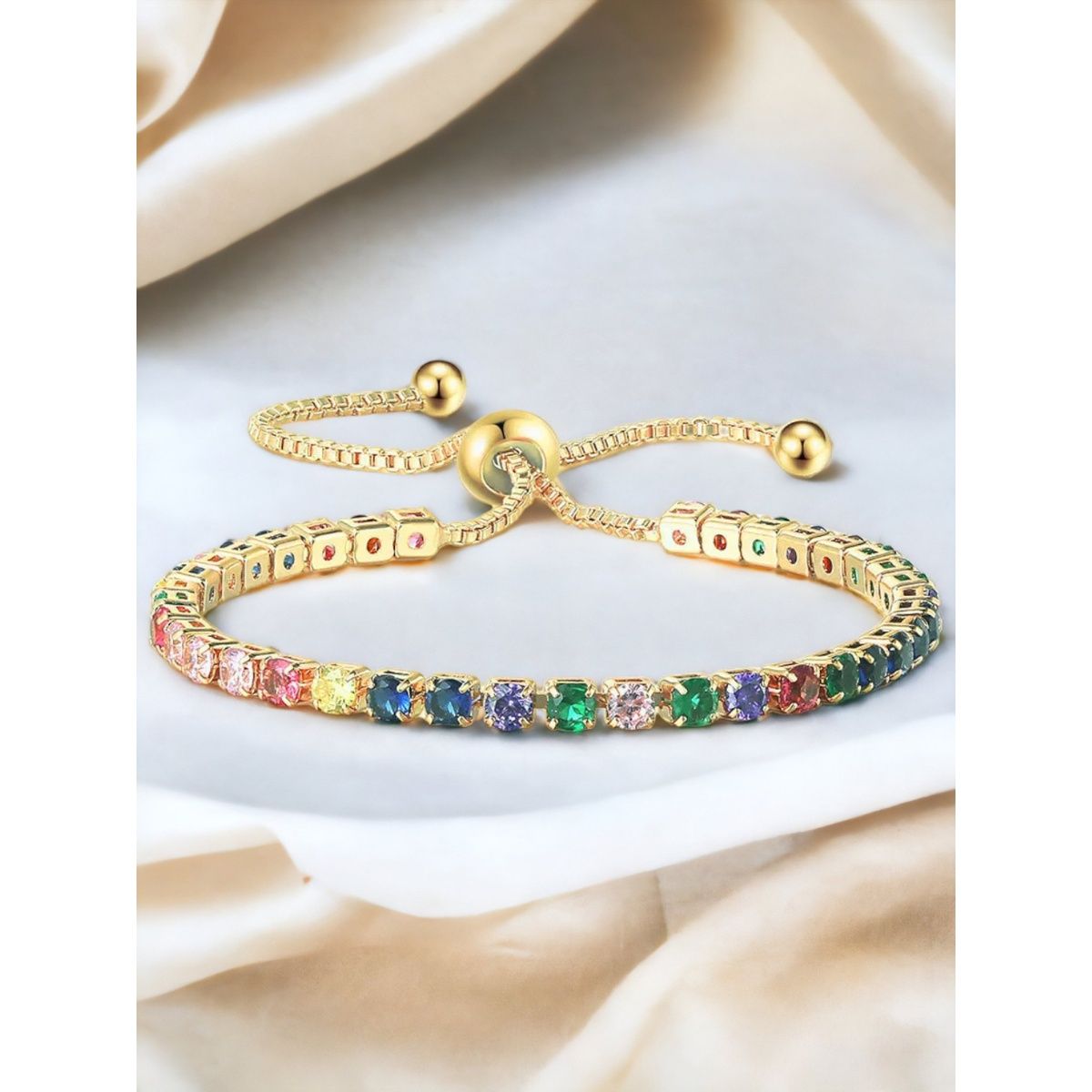 Buy Jewels Galaxy Gold Plated Round Cut Cubic Zirconia Multi-Color