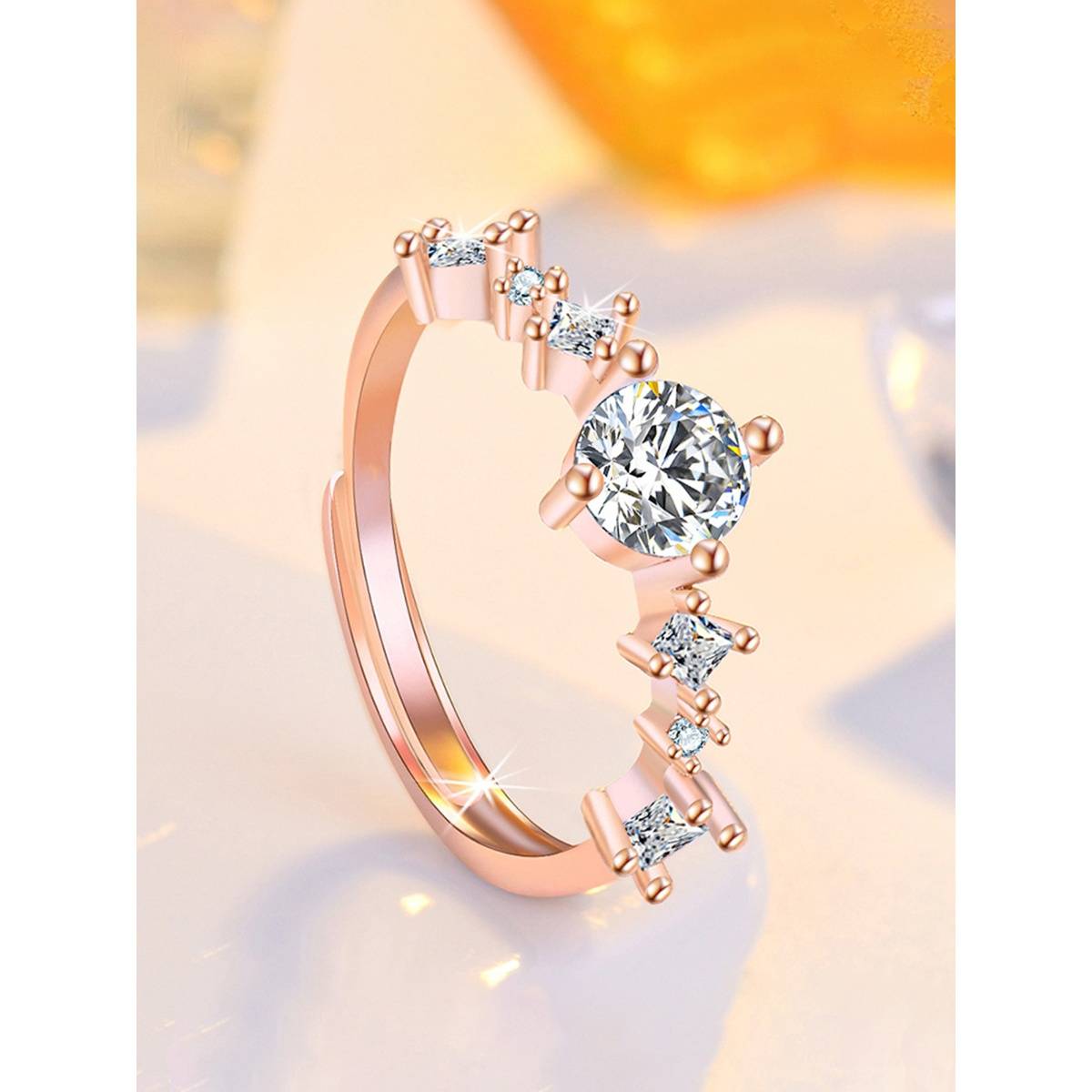 Jewels Galaxy Rose Gold Plated American Diamond Studded Korean Finger Ring
