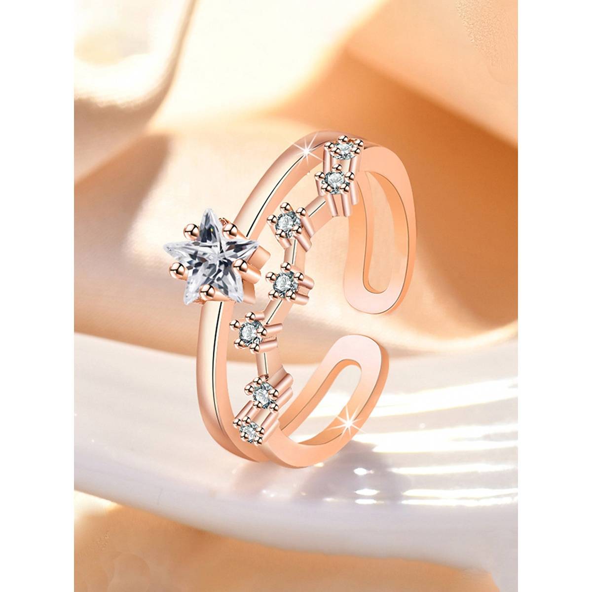 Jewels Galaxy Rose Gold Plated American Diamond Studded Star Shape Korean Finger Ring