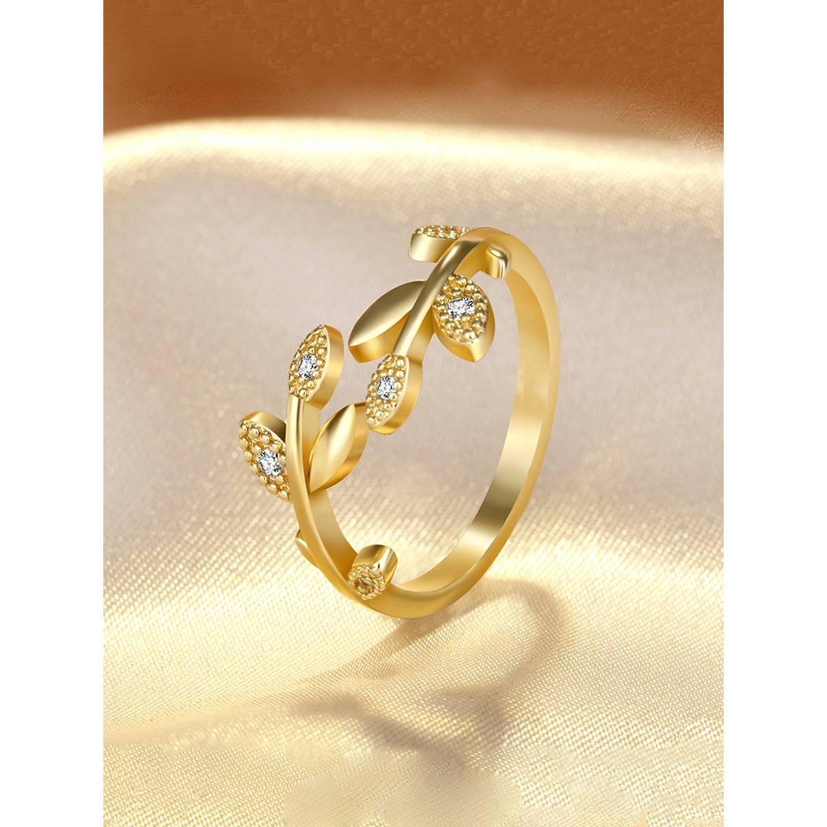 Jewels Galaxy Gold Plated American Diamond Studded Leaf Korean Finger Ring