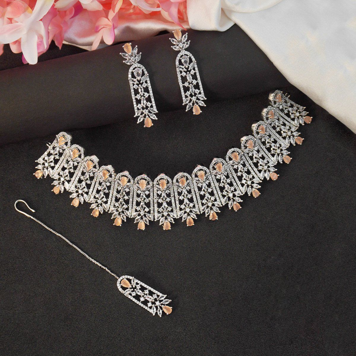 Diamond choker artificial jewelry Indian wedding necklace Indian diamo –  Nihira