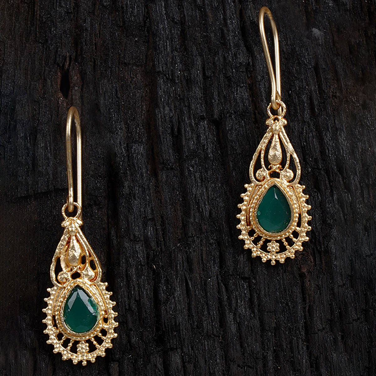 SHOSHAA Gold-plated Green Handcrafted Drop Earrings