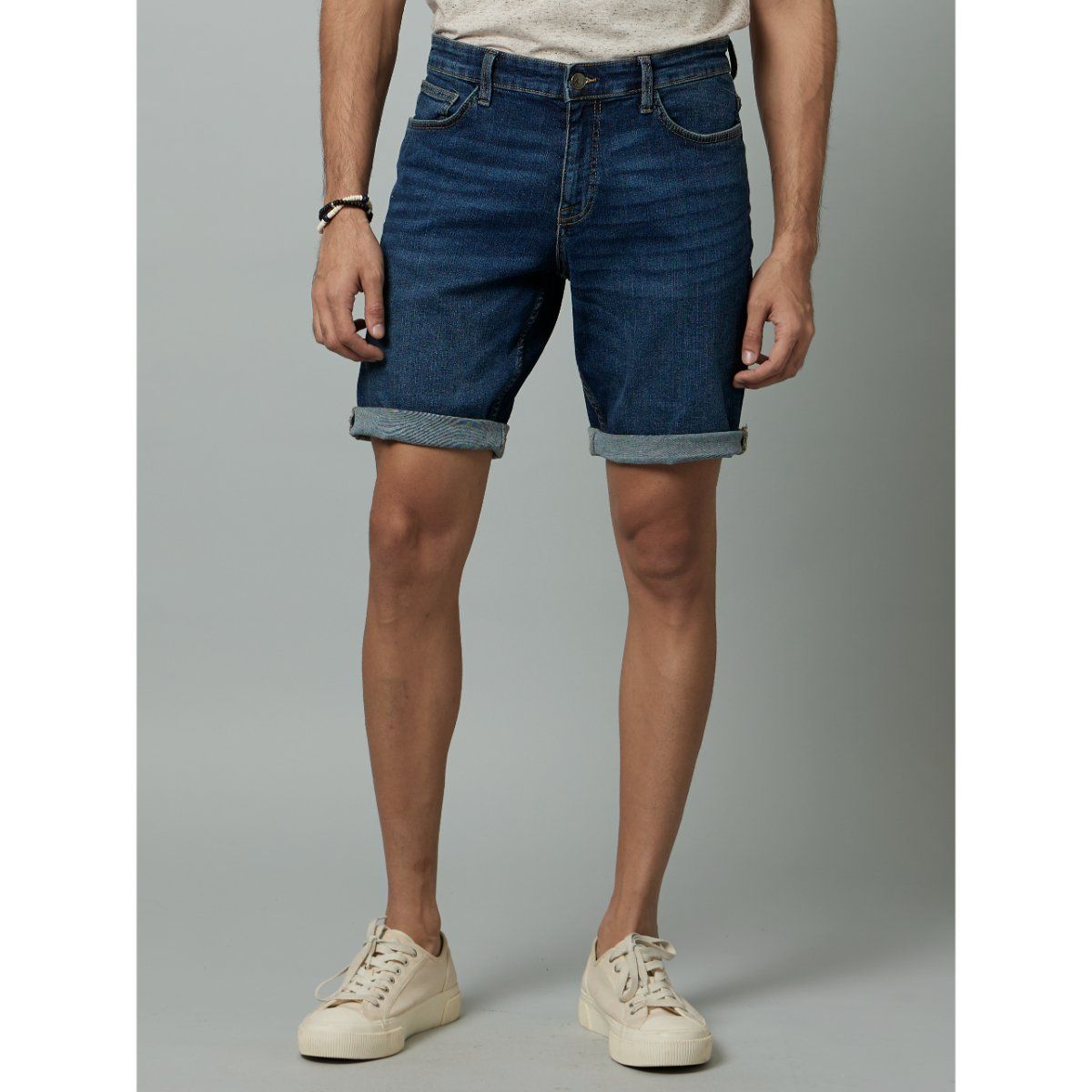 Buy CELIO Mens Blue Solid Denim Bermuda Shorts Online