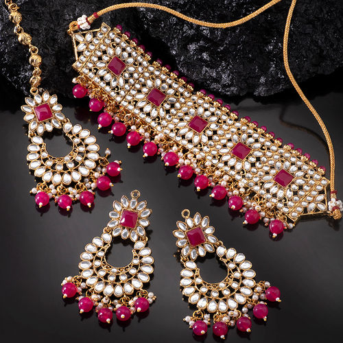Peora Rani Padmavati Kundan Faux Pearl Choker Necklace Earring Maang Tikka  Jewellery (PF26N1350RP)