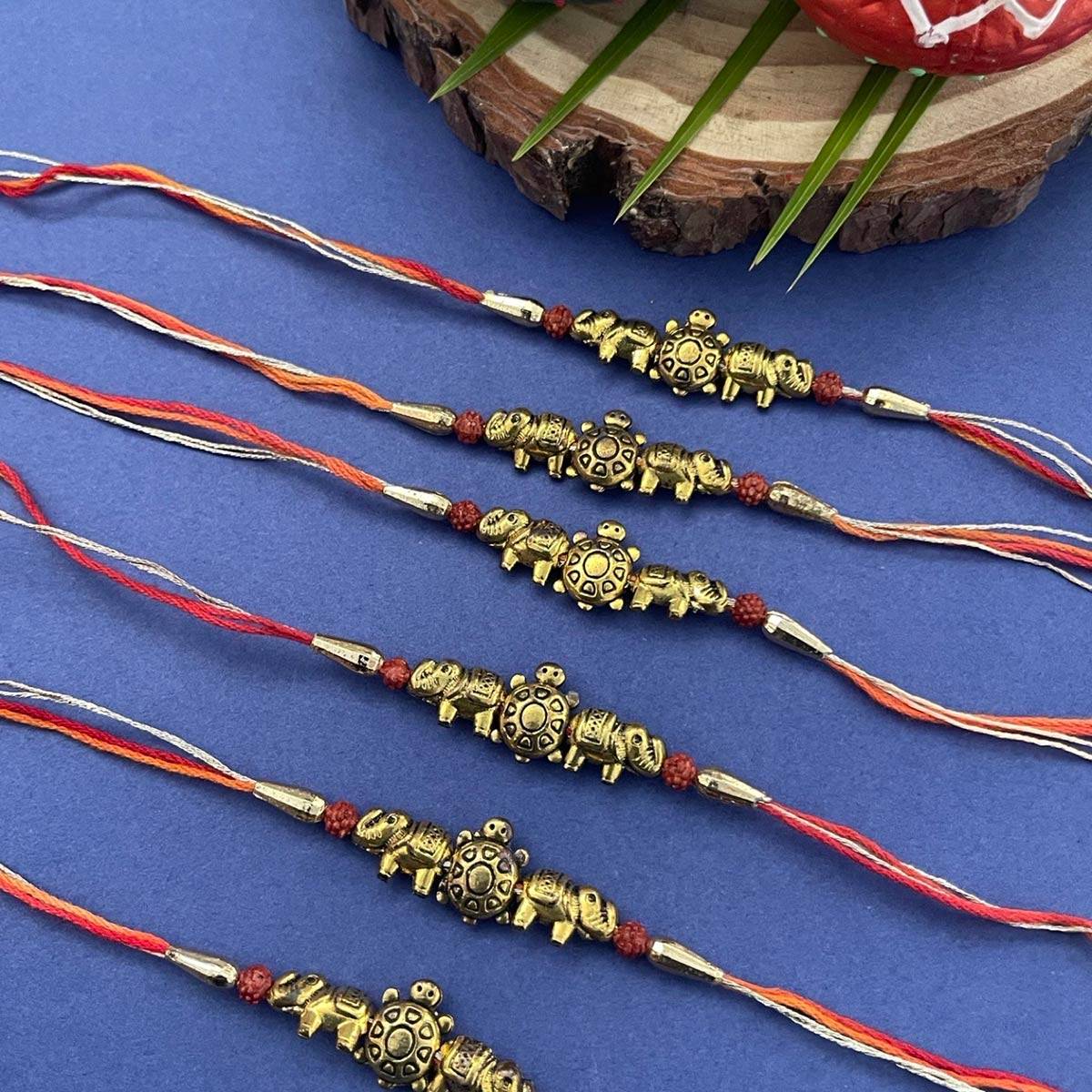 Digital Dress Room Designer Rudraksha Rakhi ElephantTortoise Mauli Thread Rakhi (Pack of 6)