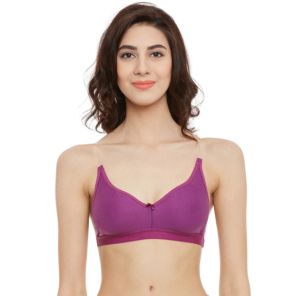 Buy Clovia Women's Cotton Solid Non-Padded Full Cup Wire Free T-Shirt Bra  (BR1448P12_32B_Purple) at