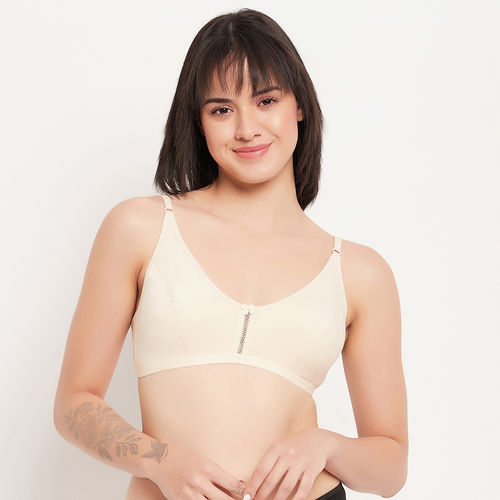 Buy Clovia Non-padded Non-wired Full Cup Bra In Beige Colour - Cotton Online