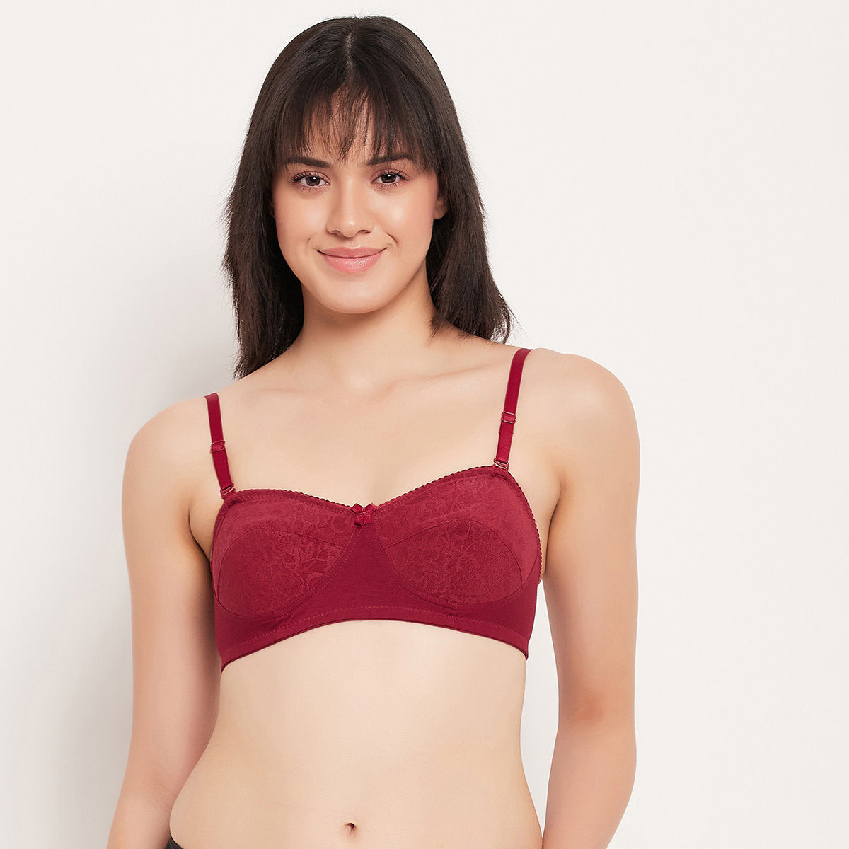 Buy Padded Non-Wired Full Cup Self-Patterned Multiway Bra in Red