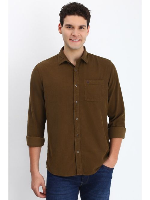 Buy Allen Solly Men Brown Custom Fit Textured Full Sleeves Casual