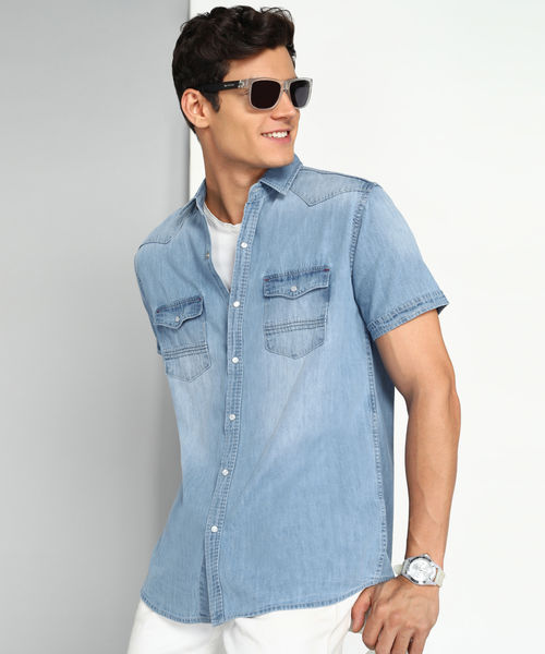 KUONS AVENUE Denim Half Sleeve Shirt