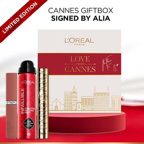 L'Oreal Paris Love From Cannes Makeup Bestsellers Gift Box - Liquid Lipstick, Mascara, Setting Spray