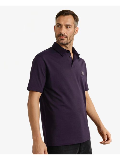 Rare Rabbit Badger Dark Purple Plain Regular Fit Polo T-Shirt